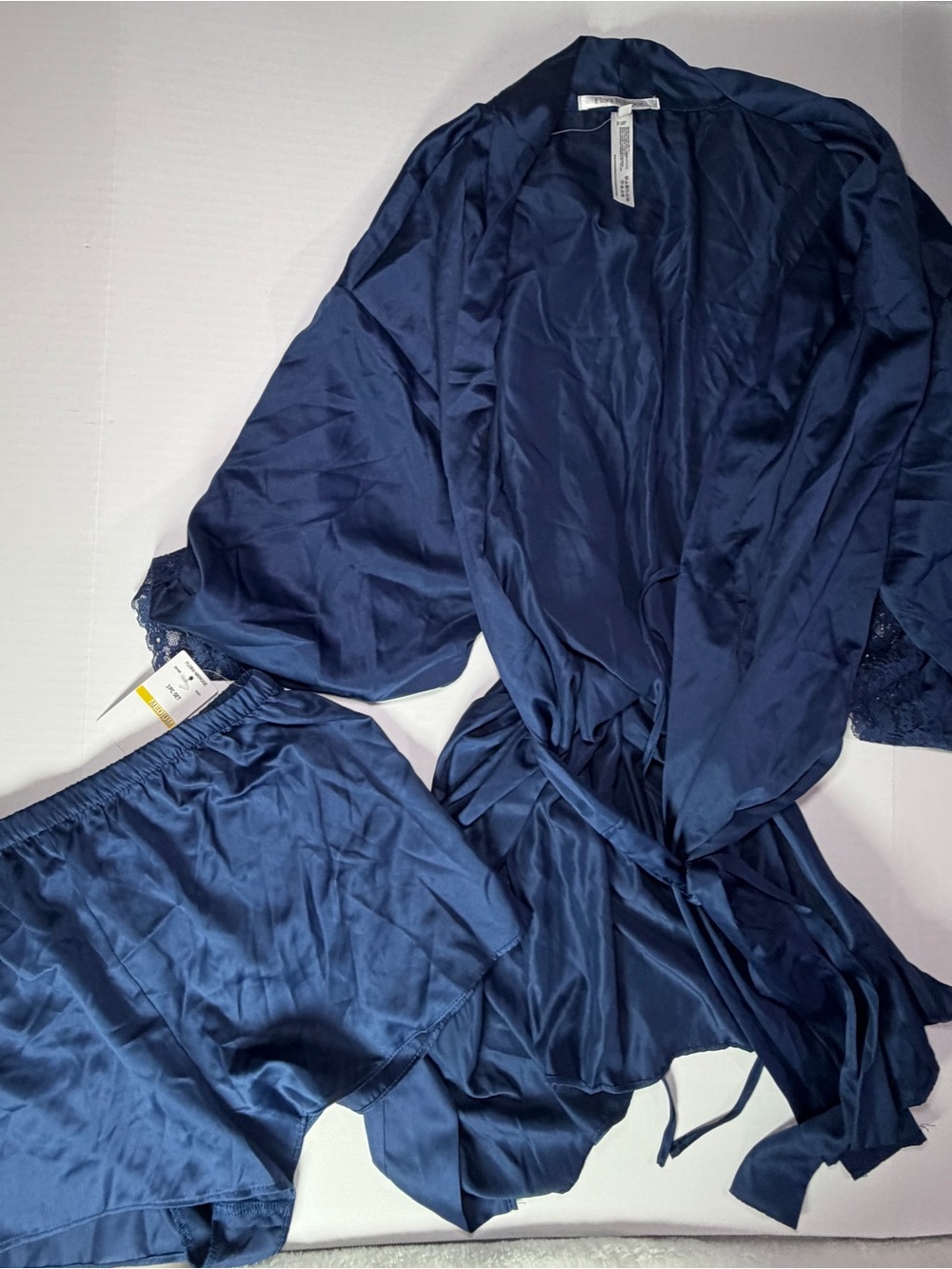Women’s Satin Navy Robe & Short Sleep Set missing cami